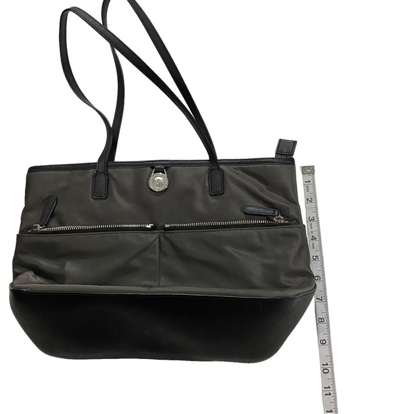 Michael Kors Gray Nylon Kempton Tote Bag Purse Zip Close 10”x15” Silver Charm - Picture 8 of 14